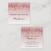 Glam Pink Rose金ゴールドグリッタードリップスメイクアップアーティスト スクエア名刺 (正面/裏面)