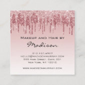 Glam Pink Rose金ゴールドグリッタードリップスメイクアップアーティスト スクエア名刺 (裏面)