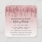 Glam Pink Rose金ゴールドグリッタードリップスメイクアップアーティスト スクエア名刺 (裏面)