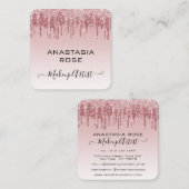 Glam Pink Rose金ゴールドグリッタードリップスメイクアップアーティスト スクエア名刺 (正面/裏面)