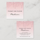 Glam Pink Rose金ゴールドグリッタードリップスメイクアップアーティスト スクエア名刺 (正面/裏面)