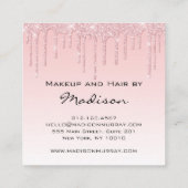 Glam Pink Rose金ゴールドグリッタードリップスメイクアップアーティスト スクエア名刺 (裏面)