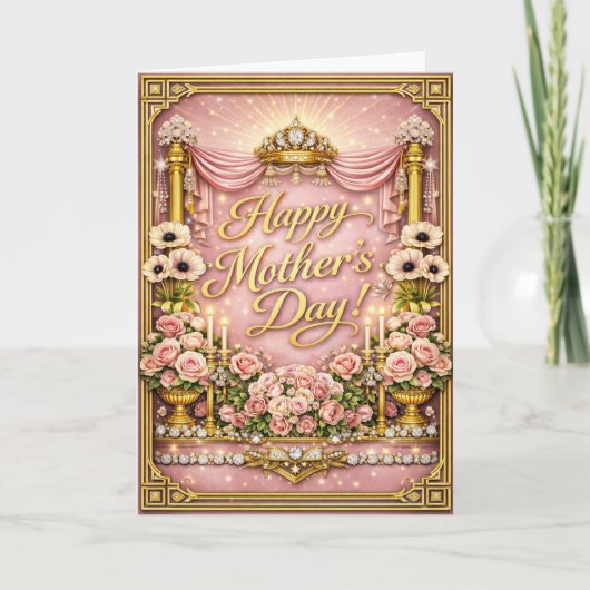 Glam Pink Rose Hollywood Regency Mothers Day シーズンカード (正面)