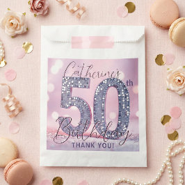 Glam Pink Silver Glitter 50th Birthday Thank You フェイバーバッグ