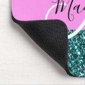 Glam Pink Teal Green Glitter Sparkle Name Monogram マウスパッド (コーナー)