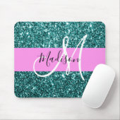 Glam Pink Teal Green Glitter Sparkle Name Monogram マウスパッド (マウス)