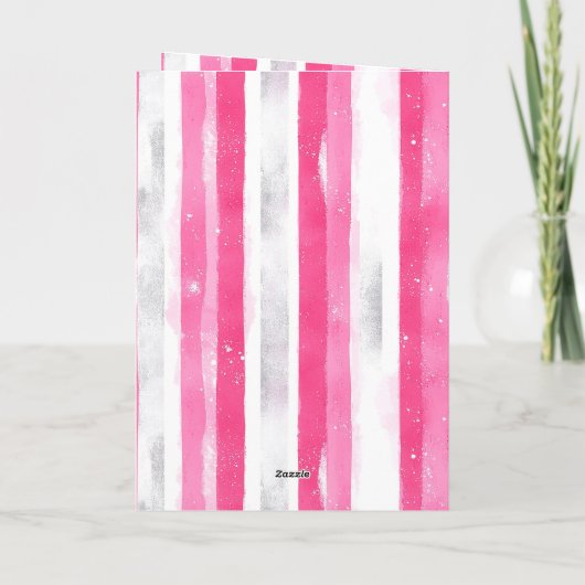 Glam Pink White Christmas Tree Window Stripes カード (裏面)
