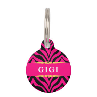 Glam Pink Zebra Print Personalized ペット　ネームタグ