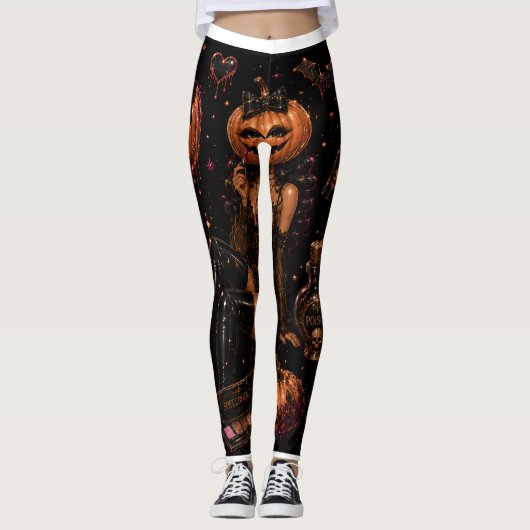 Glam Pumpkin Makeup Halloween Leggings レギンス (正面)