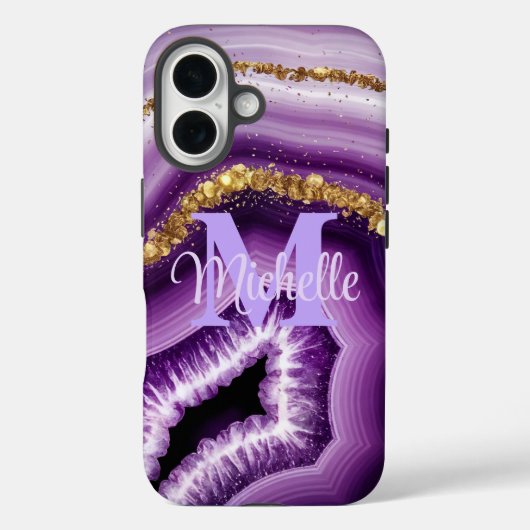 Glam Purple Agate Geode iPhone 16タフケース Case-Mate iPhoneケース (裏面)