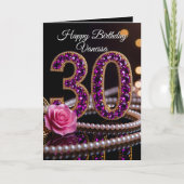 Glam Purple Amethyst Gems and Pearls 30th Birthday カード (正面)