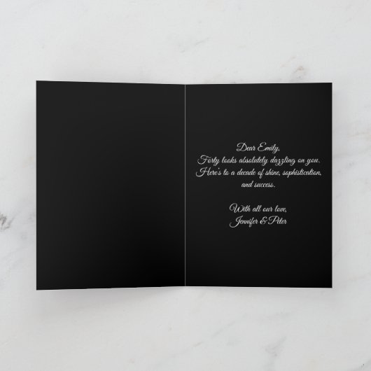 Glam Purple Diamonds Pearls Rose 40th Birthday カード (内部)