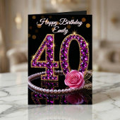 Glam Purple Diamonds Pearls Rose 40th Birthday カード