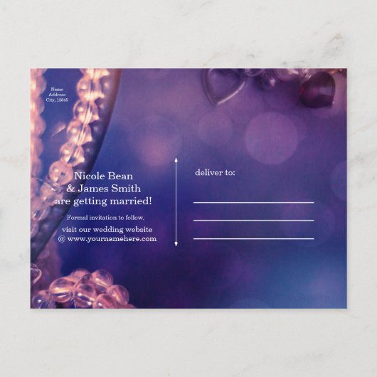 Glam Purple Glowシックなグラマー真珠デートを保存 案内ポストカード (裏面)
