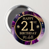 Glam Purple Gold Agate Birthday 缶バッジ (正面&裏面)