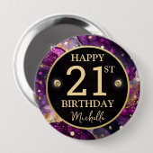 Glam Purple Gold Agate Birthday 缶バッジ (正面&裏面)