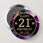 Glam Purple Gold Agate Birthday 缶バッジ (正面&裏面)