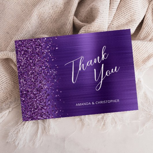 Glam Purple Metallic 結婚's Flat Thank You カード
