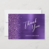 Glam Purple Metallic 結婚's Flat Thank You カード (正面)