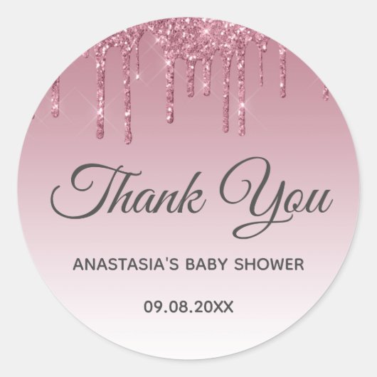 Glam Purple Pink Rose金ゴールドサンキューベイビーシャワー ラウンドシール (正面)