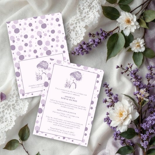 Glam Purple Shades Polka Dots Vintage Bride 招待状