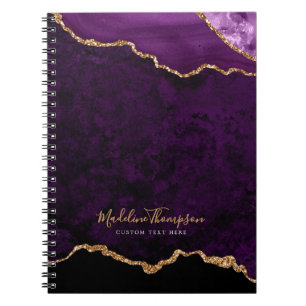 Glam Purple Velvet Agate Geode金ゴールドスクリプト ノートブック