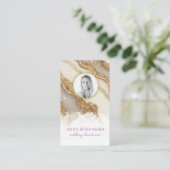 *~* Glam QRゲートアイボリー金ゴールドグリッター写真AP66 名刺 (スタンド正面)