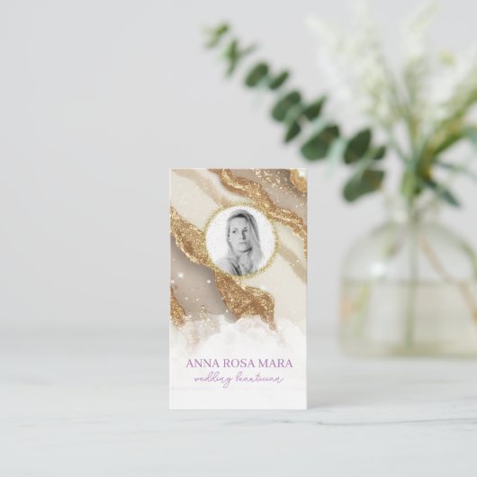 *~* Glam QRゲートアイボリー金ゴールドグリッター写真AP66 名刺 (スタンド正面)