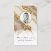 *~* Glam QRゲートアイボリー金ゴールドグリッター写真AP66 名刺 (正面)