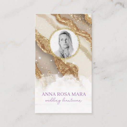 *~* Glam QRゲートアイボリー金ゴールドグリッター写真AP66 名刺 (正面)