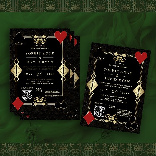 Glam QRコードローアリング20s金ゴールドアールデコ結婚 招待状