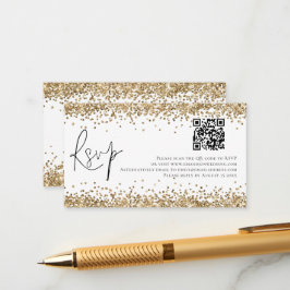 Glam QRコード金ゴールドグリッターウェディングRSVP エンクロージャーカード