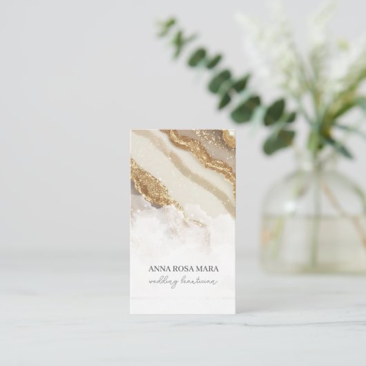 *~* Glam QRルクセンアゲートアイボリー金ゴールドグリッターAP66 名刺 (スタンド正面)