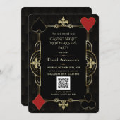 Glam QR Code Vegas Casino Night New Years Eve 招待状 (正面/裏面)