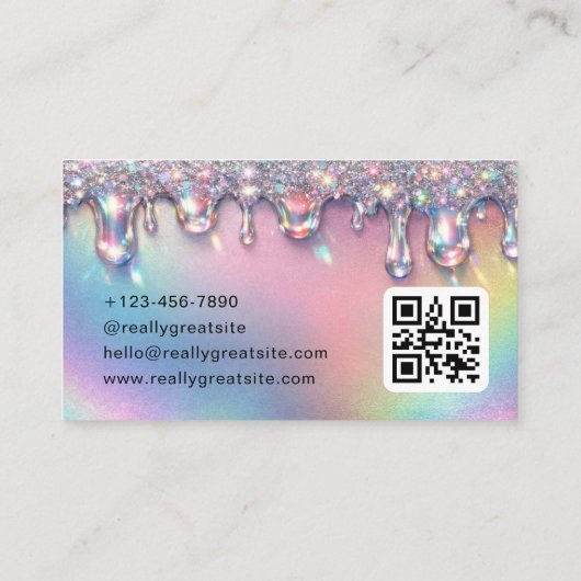 Glam Rainbow Glitter Drip Script Design 名刺 (裏面)