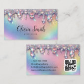 Glam Rainbow Glitter Drip Script Design 名刺 (正面/裏面)