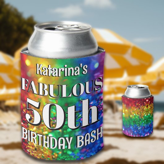 Glam Rainbow Glitter Fabulous 50 Birthday Party 缶クーラー