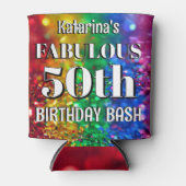 Glam Rainbow Glitter Fabulous 50 Birthday Party 缶クーラー (正面)
