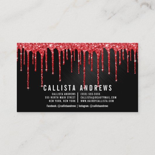 Glam Red Blackメタリックグリッタードリップメイクアップ 名刺 (裏面)