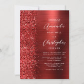Glam Red Brushed Metal QR Code Wedding 招待状 (正面)
