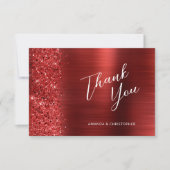 Glam Red Brushed Metal Wedding Flat Thank You カード (正面)