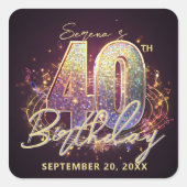 Glam Retro Disco Ball 40th Birthday Party スクエアシール (正面)