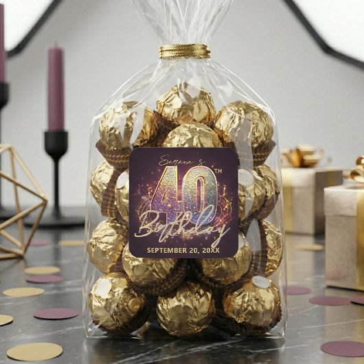 Glam Retro Disco Ball 40th Birthday Party スクエアシール