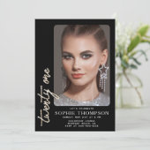 Glam Rhinestones白黒21歳の誕生日フォト 招待状 (スタンド正面)