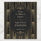 Glam Roaring 20s Great Gatsby Art Deco Wedding ワインラベル (シングルラベル)