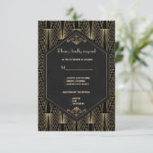 Glam Roaring 20s Great Gatsby Art Deco Wedding 出欠カード (スタンド正面)