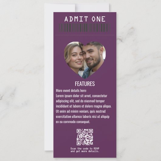 Glam Rock Rock ’n’ Roll Wedding Ticket 招待状 (裏面)