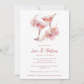 Glam Romantic Pink Martini Glasses Bridal Shower 招待状 (正面)