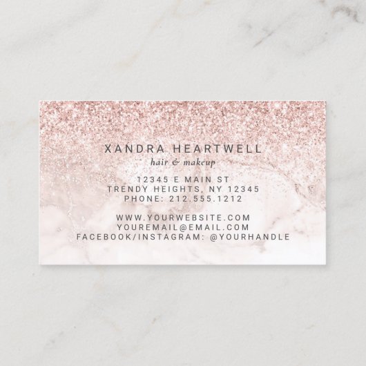 Glam Rose Gold Blush Marble Glitter Script 名刺 (裏面)