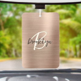 Glam Rose Gold Brushed Metal Black White Monogram  カーエアーフレッシュナー